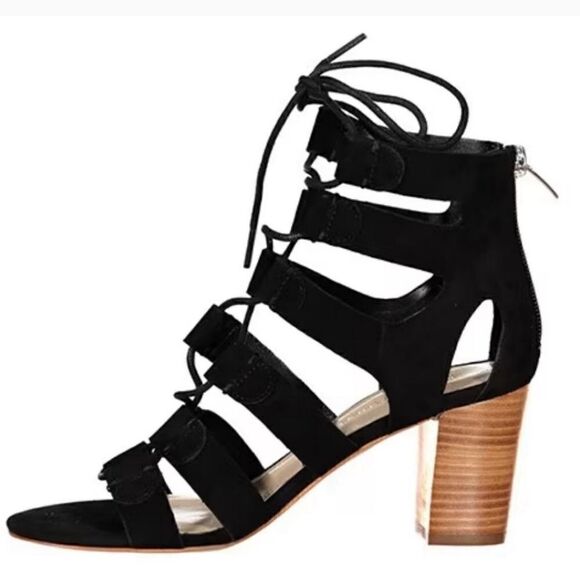 Marc Fisher Paradox Suede Block Heel Lace Up Sandals in Black Size 9 - Picture 3 of 9